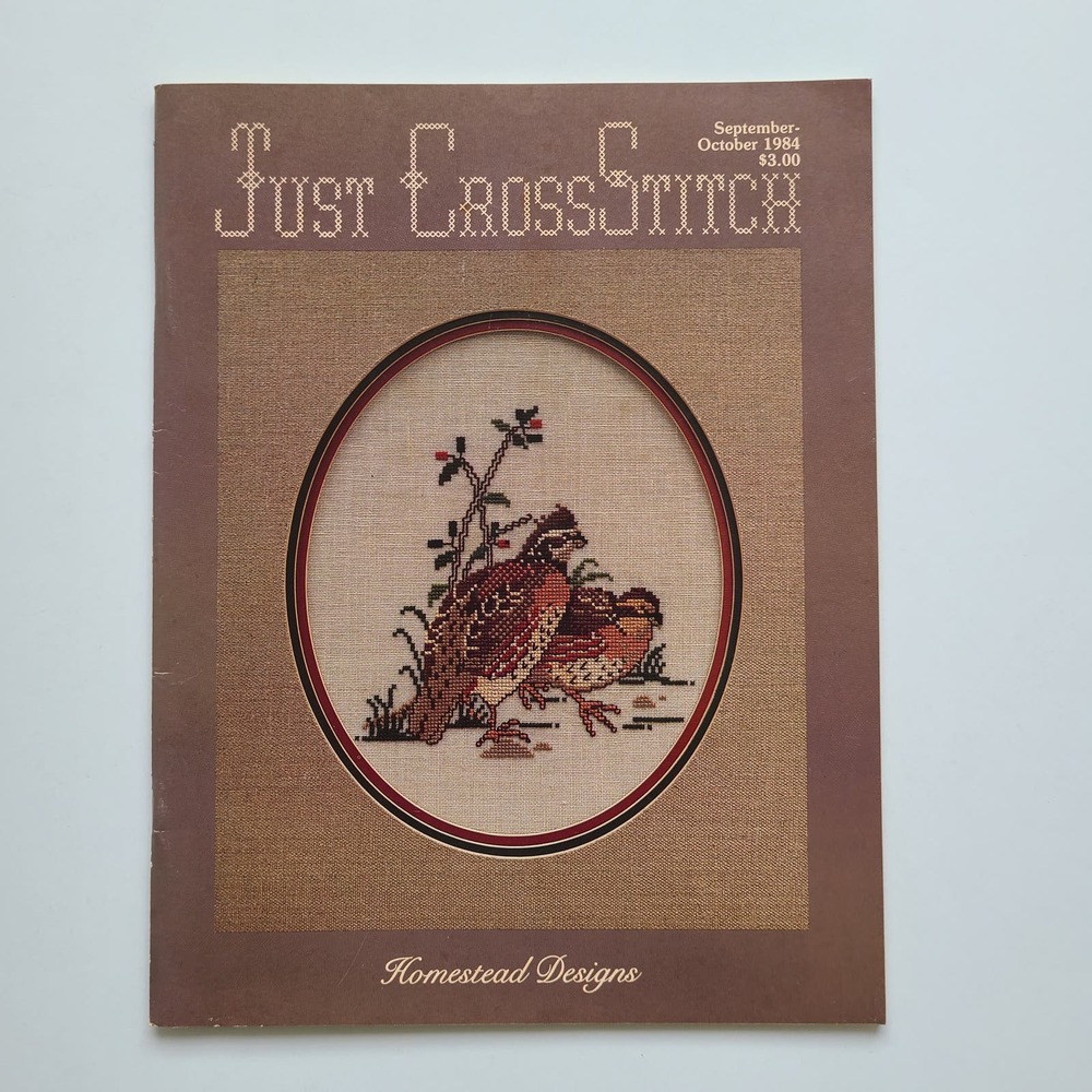 5/$15 Just CrossStitch Magazine Sep Oct 1984 Quail Homestead Designs Football